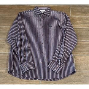 Faconnable Mens XL Button Down Shirt Plum Purple Blue White Striped Cotton L/S